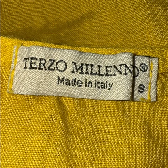 Terzo Millenno Gold Yellow Women's High Low Button Back Linen Top Women’s Size S - Picture 5 of 6